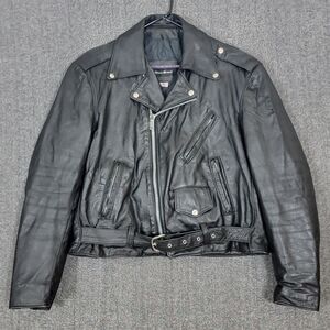 Vintage Steer Brand Leather Jacket Mens 46 Black Heavy Quilted Motorcycle Biker